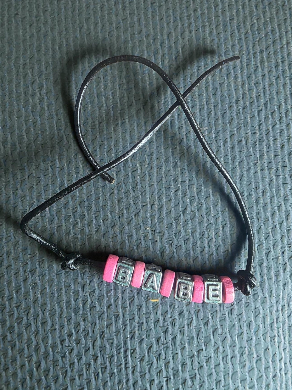 Handmade Black Leather BABE Pink Spacer Bead Cord Bracelet